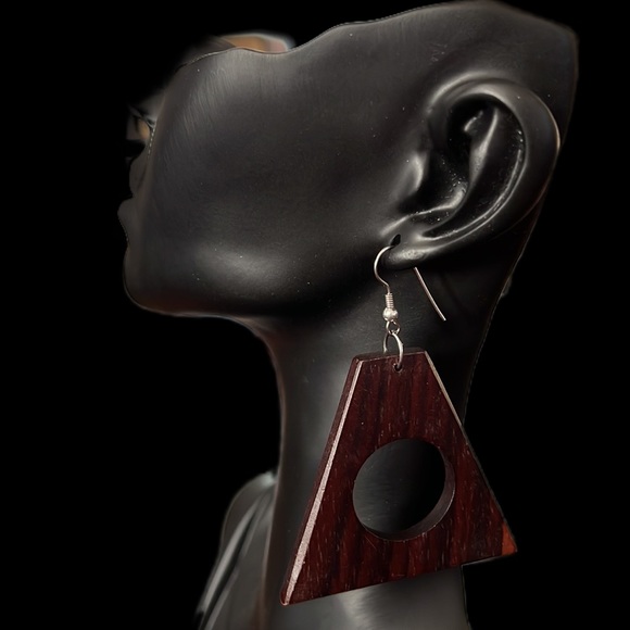 two tone wood dangle earrings - Picture 2 of 5